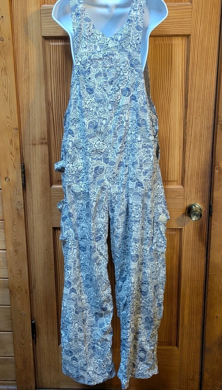 Duluth Trading Co Women's XL Heirloom Gardening Bib Overalls Blue/White Farm - Picture 3 of 16